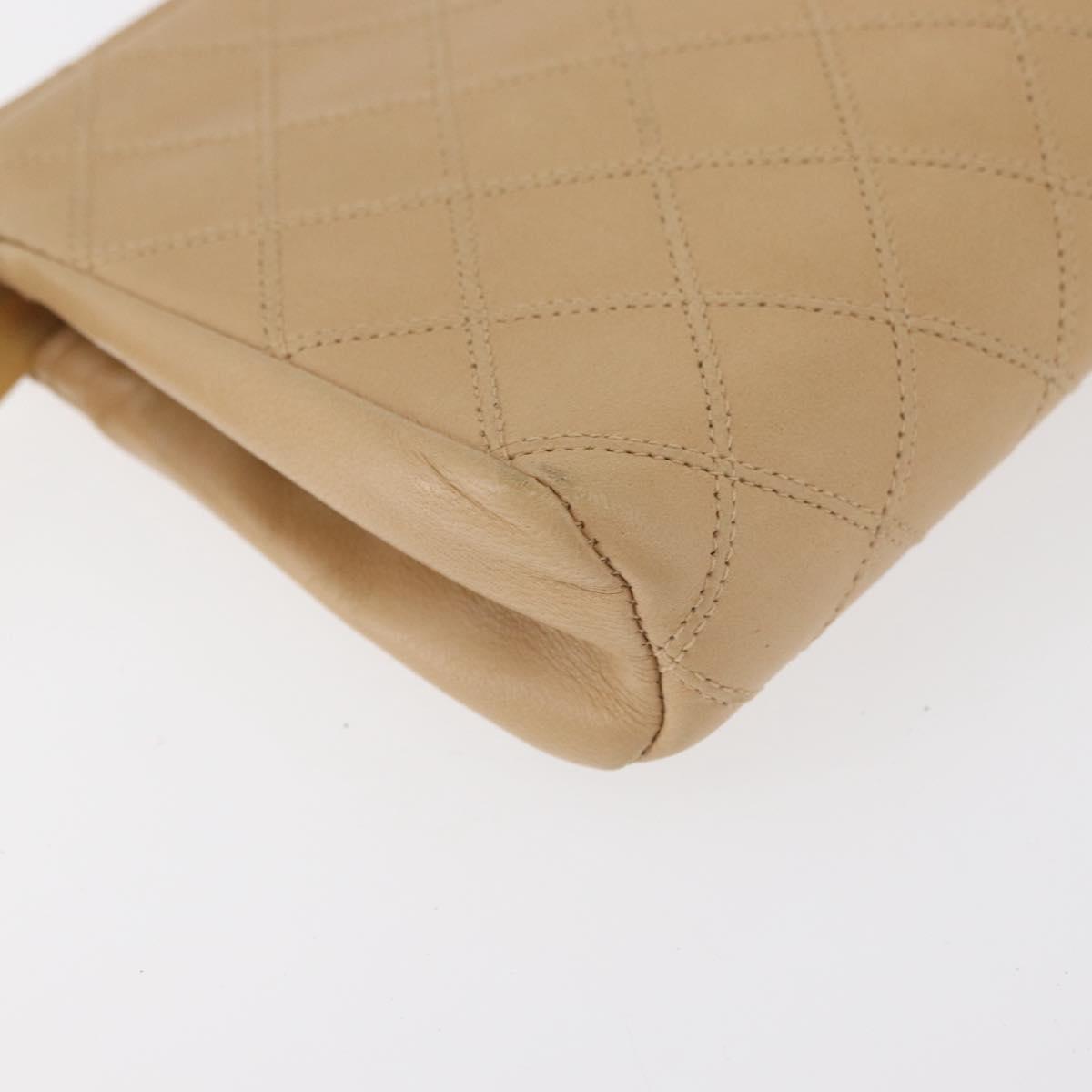 CHANEL Bicolore Pouch Lamb Skin Beige Gold CC Auth 177796