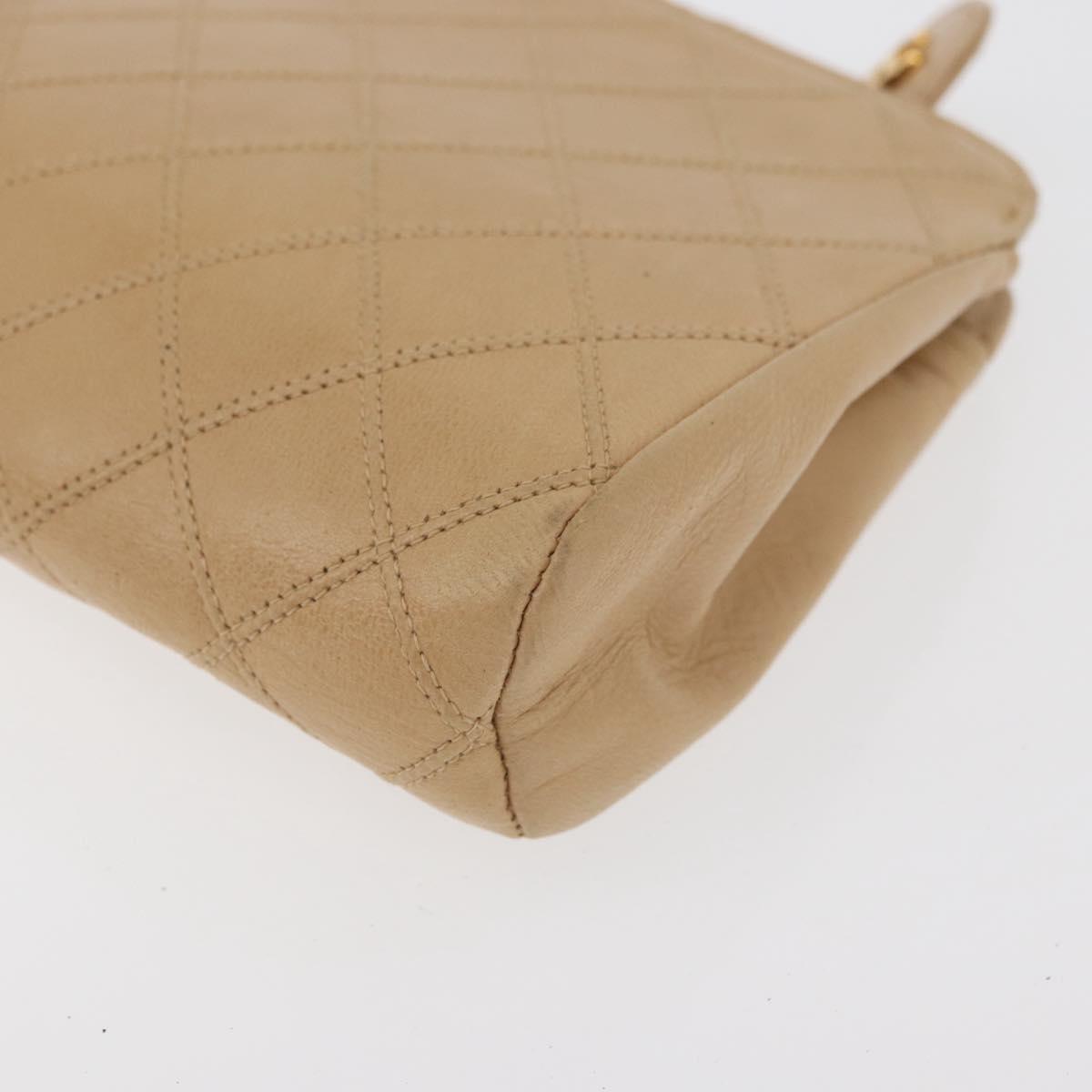 CHANEL Bicolore Pouch Lamb Skin Beige Gold CC Auth 177796