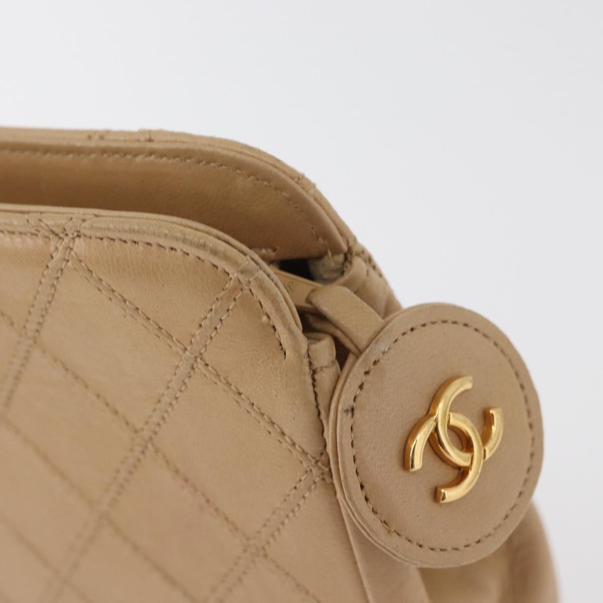 CHANEL Bicolore Pouch Lamb Skin Beige Gold CC Auth 177796