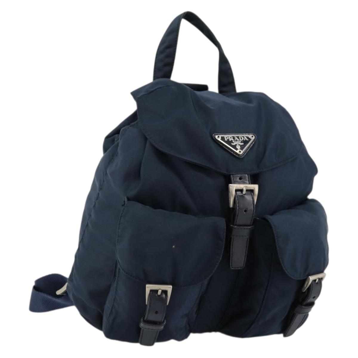 PRADA Backpack Nylon Navy Silver Auth 177799