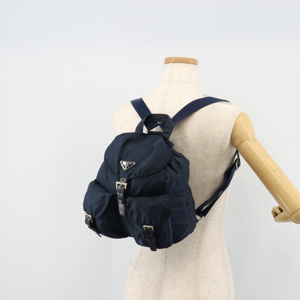 PRADA Backpack Nylon Navy Silver Auth 177799