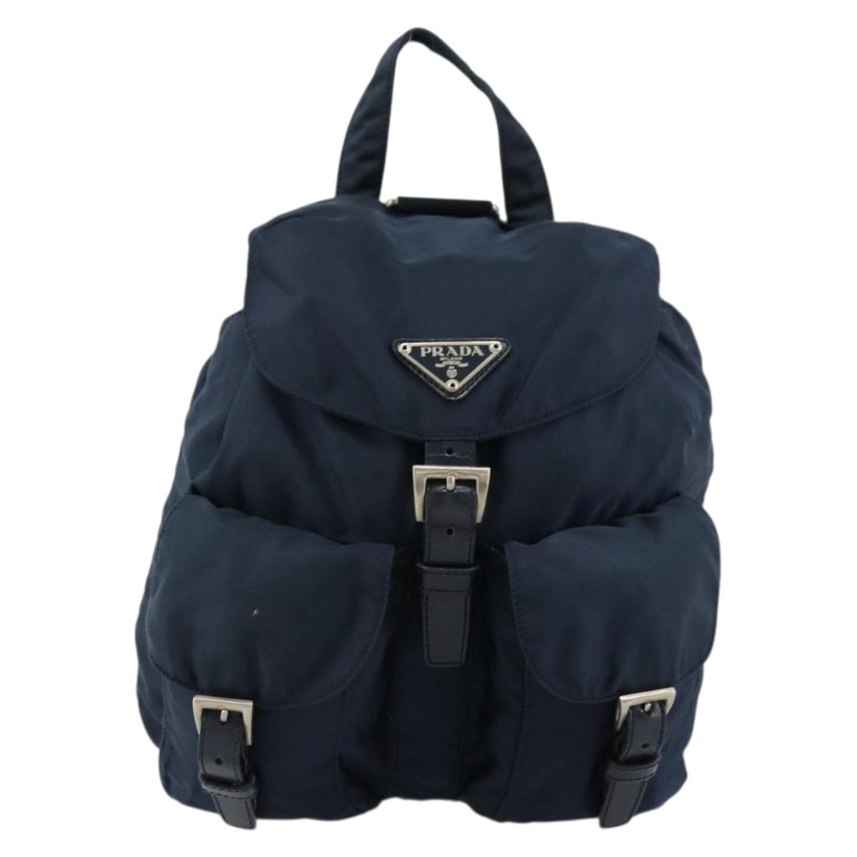 PRADA Backpack Nylon Navy Silver Auth 177799