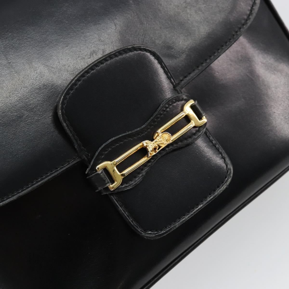 CELINE Shoulder Bag Leather Black Gold Auth 177801