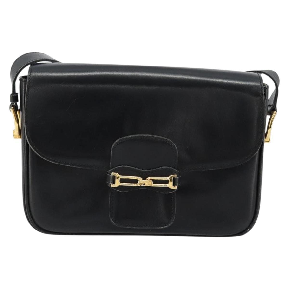 CELINE Shoulder Bag Leather Black Gold Auth 177801