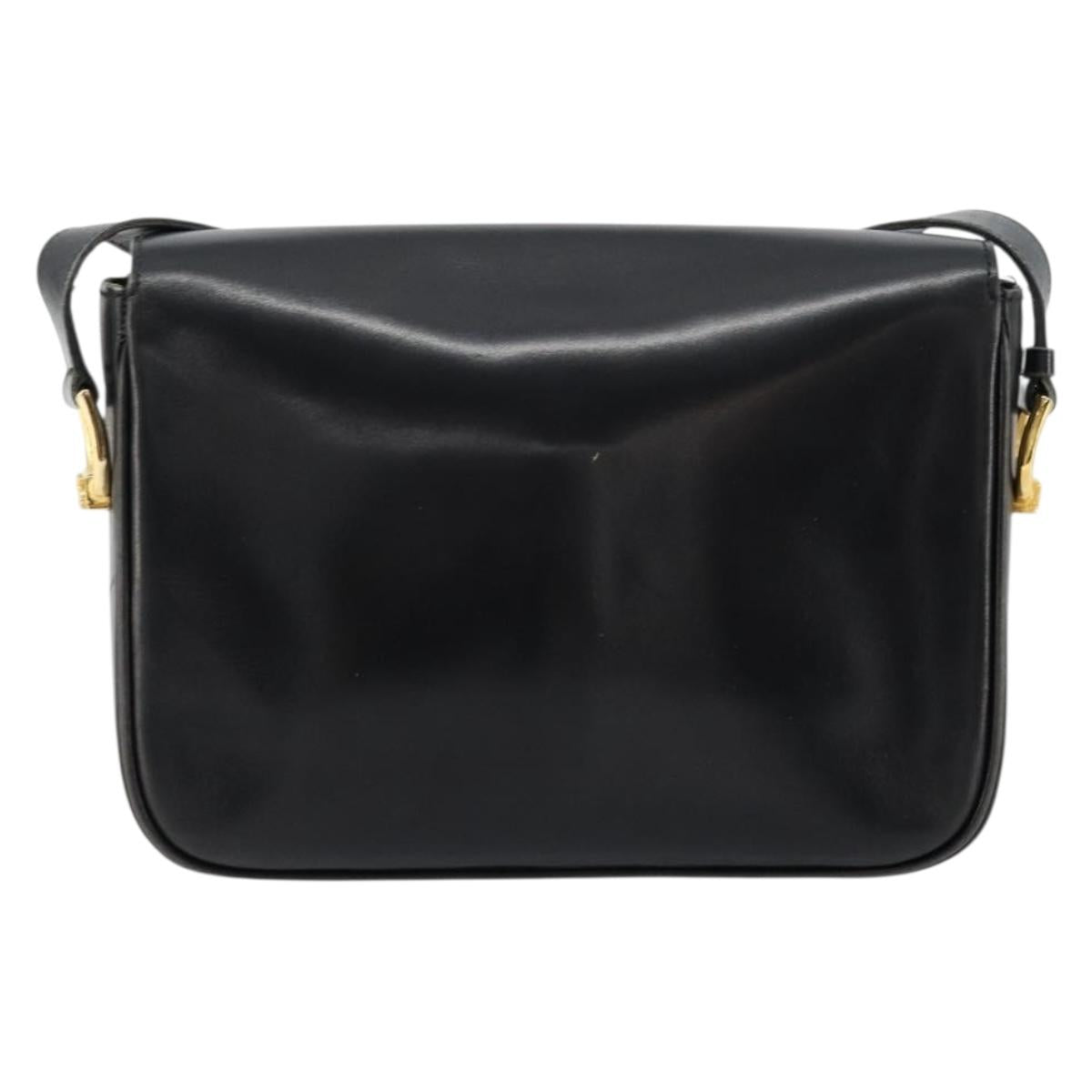 CELINE Shoulder Bag Leather Black Gold Auth 177801
