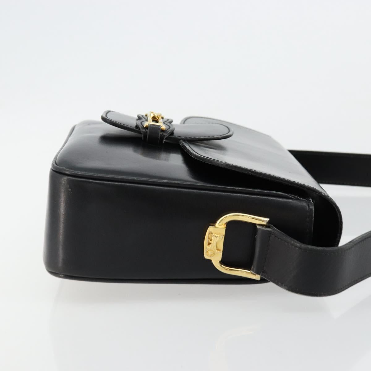 CELINE Shoulder Bag Leather Black Gold Auth 177801
