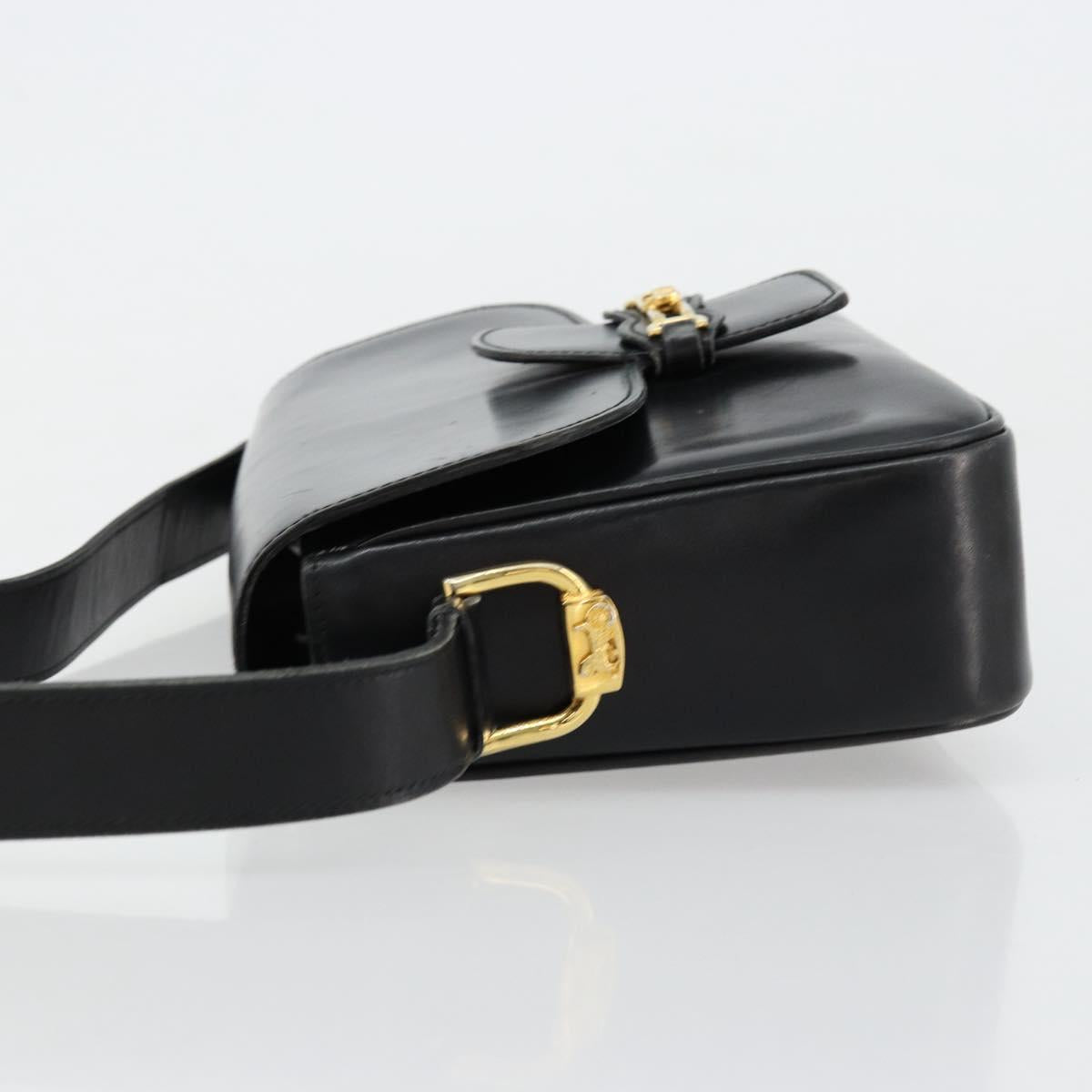 CELINE Shoulder Bag Leather Black Gold Auth 177801