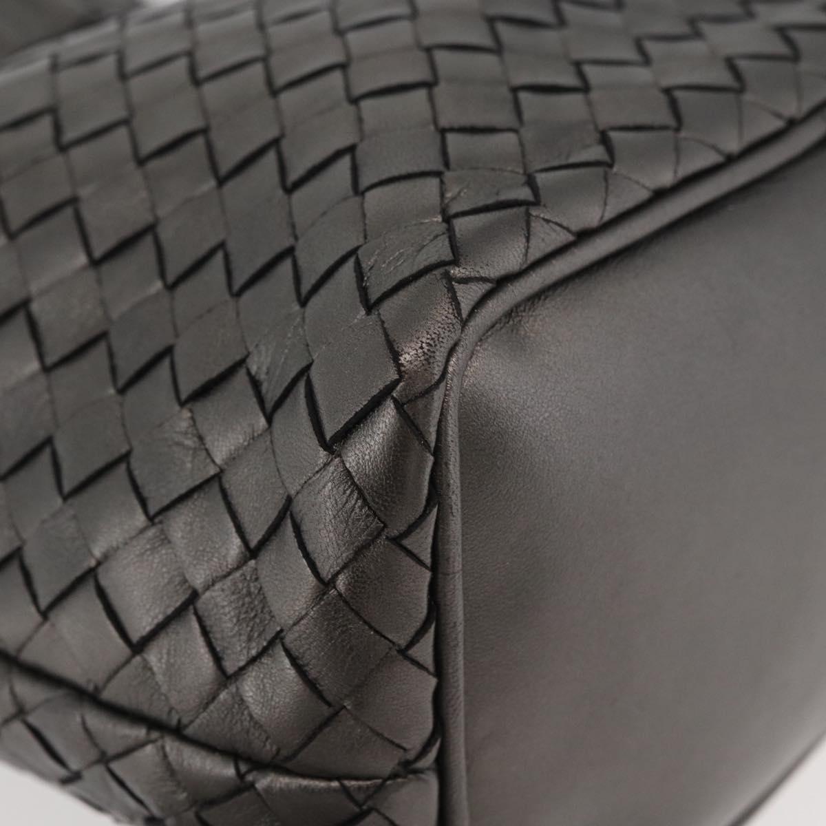 BOTTEGA VENETA INTRECCIATO Purse Hand Bag Leather Silver Gold Auth 177803