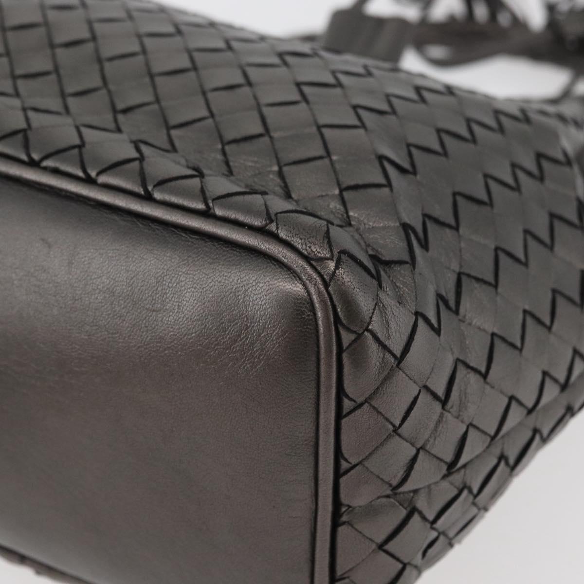 BOTTEGA VENETA INTRECCIATO Purse Hand Bag Leather Silver Gold Auth 177803