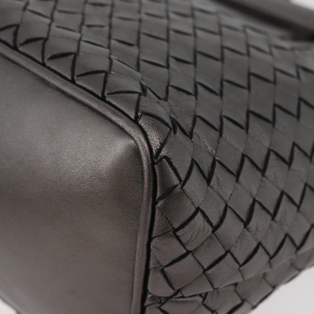 BOTTEGA VENETA INTRECCIATO Purse Hand Bag Leather Silver Gold Auth 177803