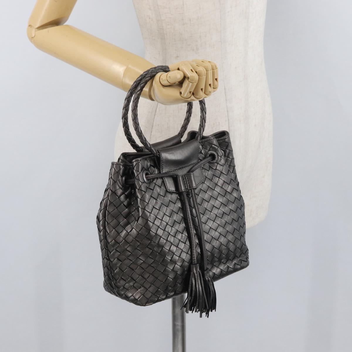 BOTTEGA VENETA INTRECCIATO Purse Hand Bag Leather Silver Gold Auth 177803