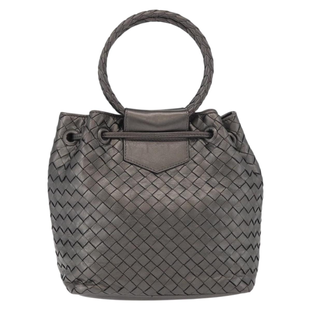 BOTTEGA VENETA INTRECCIATO Purse Hand Bag Leather Silver Gold Auth 177803