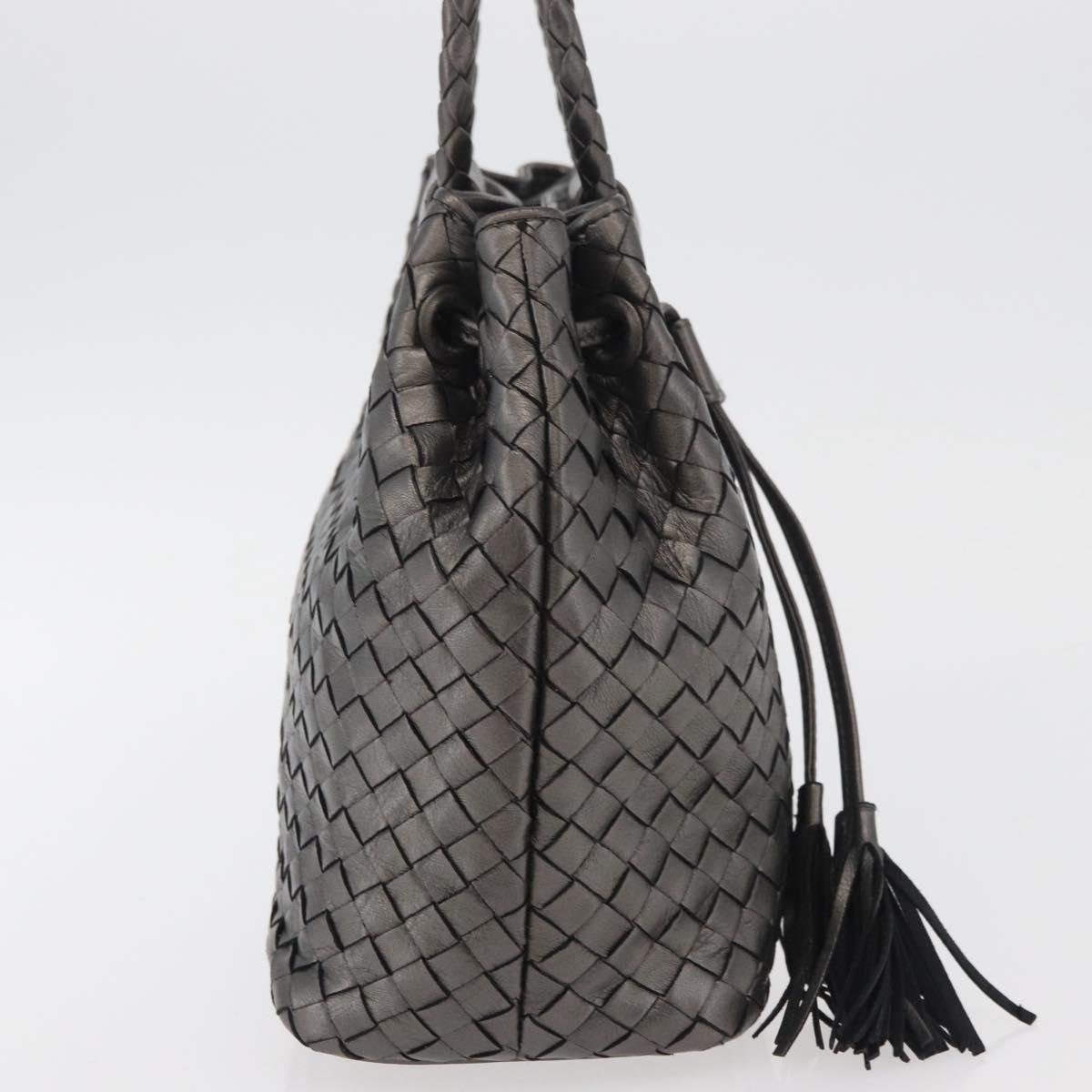 BOTTEGA VENETA INTRECCIATO Purse Hand Bag Leather Silver Gold Auth 177803