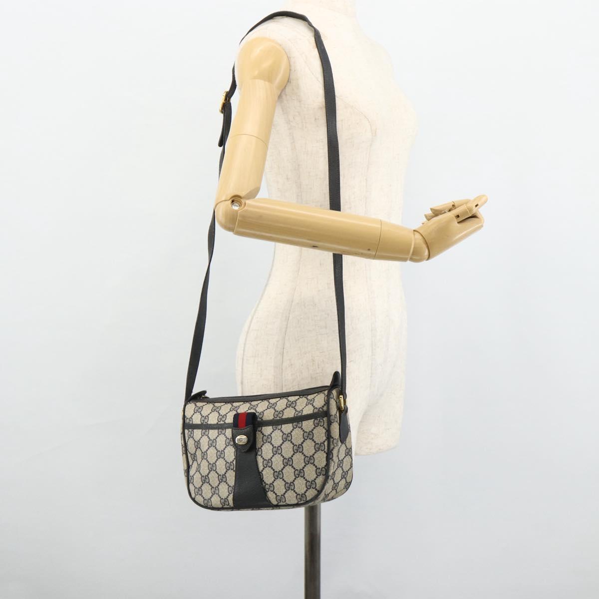 GUCCI GG Supreme Sherry Line Shoulder Bag PVC Navy Gold 89 02 032 Auth 177813