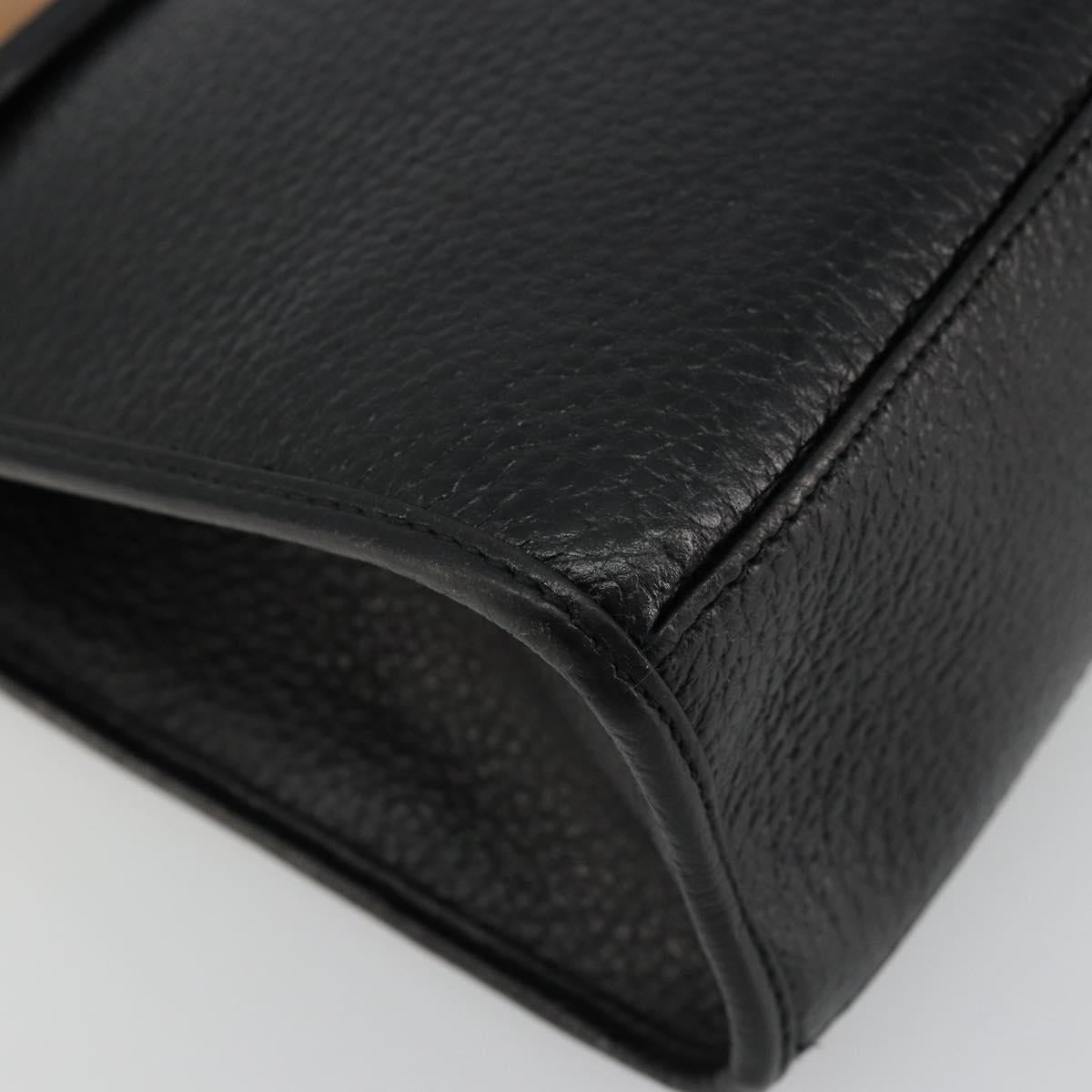 Christian Dior Hand Bag Leather Black Gold Auth 177815