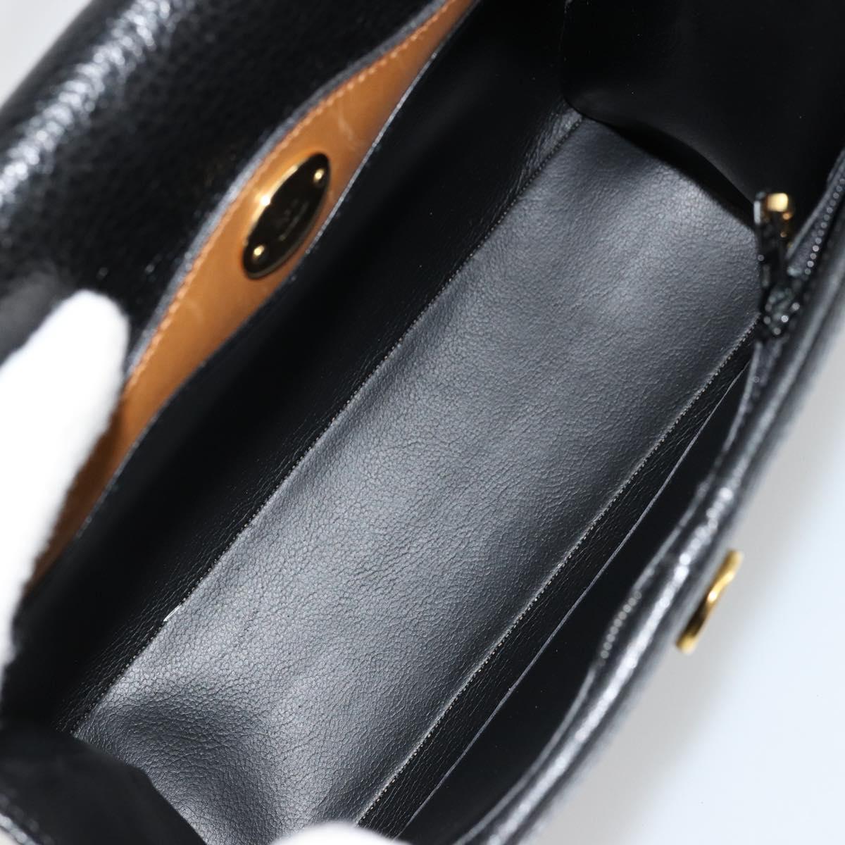 Christian Dior Hand Bag Leather Black Gold Auth 177815