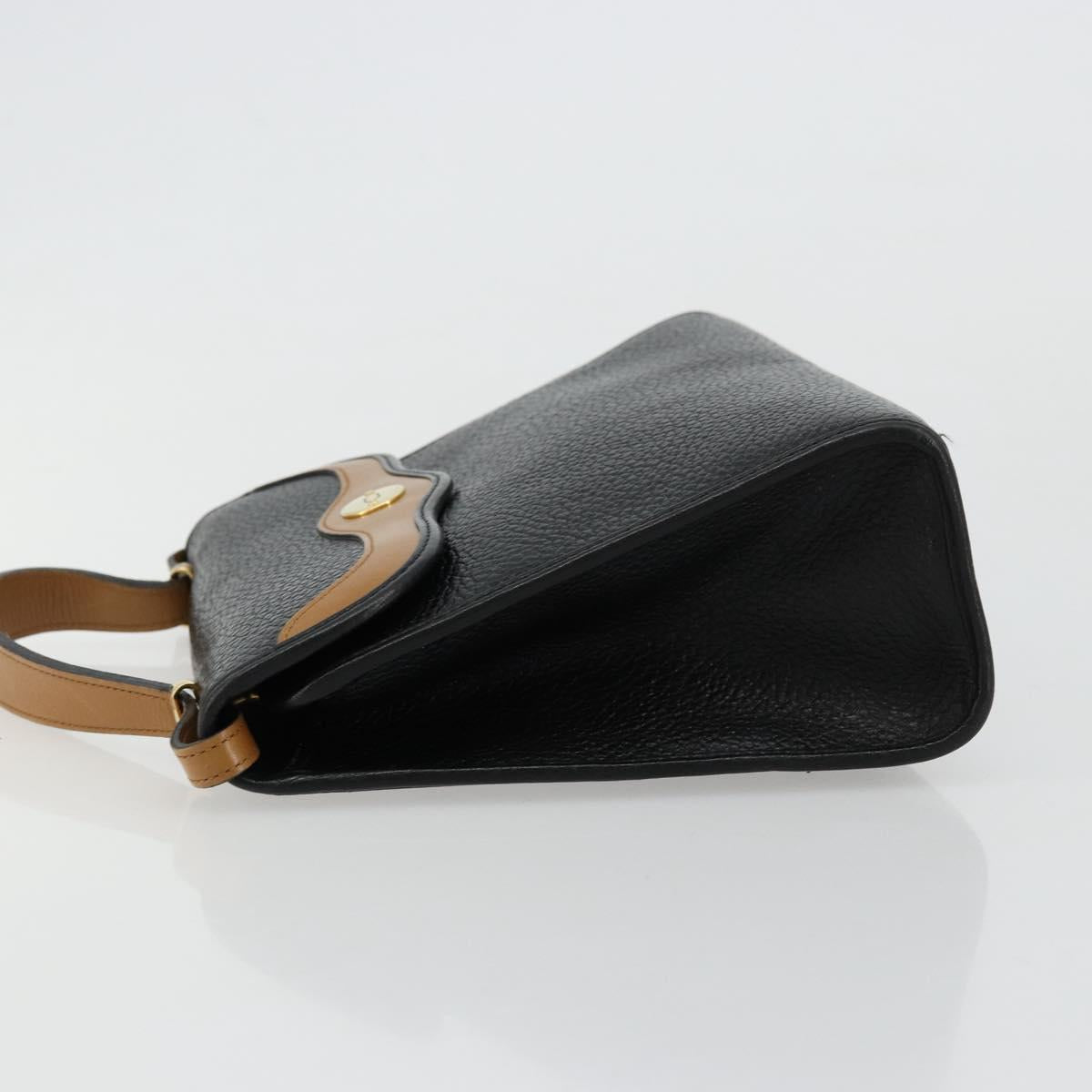 Christian Dior Hand Bag Leather Black Gold Auth 177815