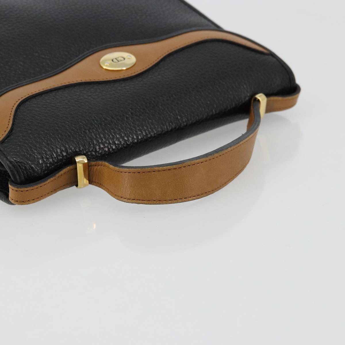 Christian Dior Hand Bag Leather Black Gold Auth 177815
