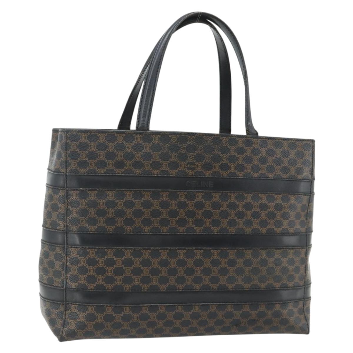 CELINE Macadam Canvas Tote Bag PVC Leather Black Gold Auth 177820