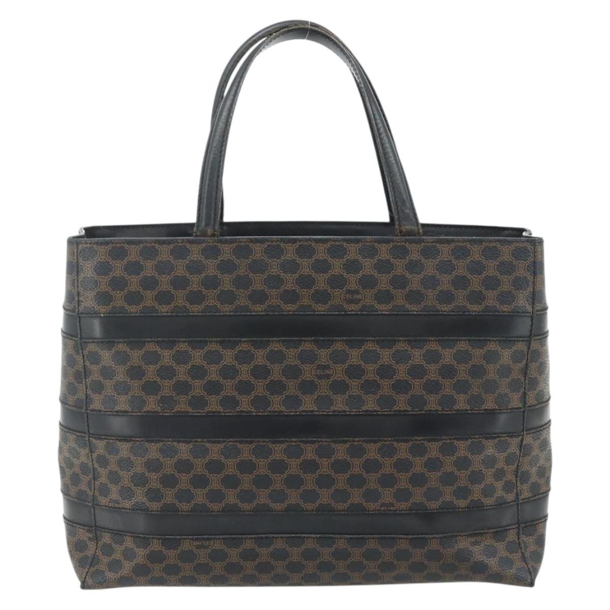CELINE Macadam Canvas Tote Bag PVC Leather Black Gold Auth 177820