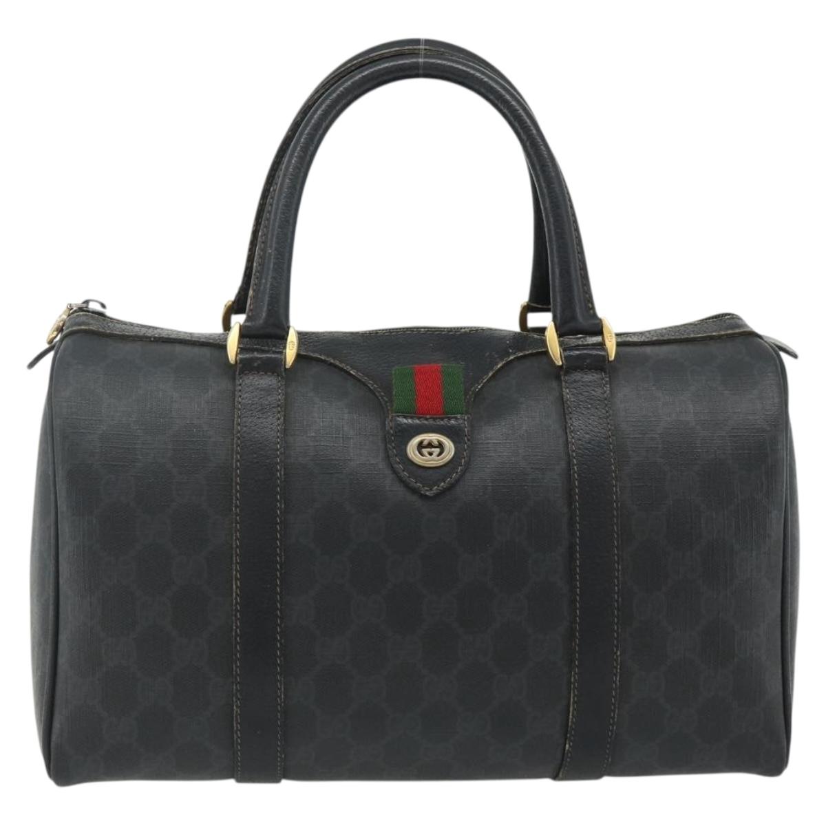 GUCCI GG Supreme Web Sherry Line Hand Bag PVC Black Gold 40 02 007 Auth 177821