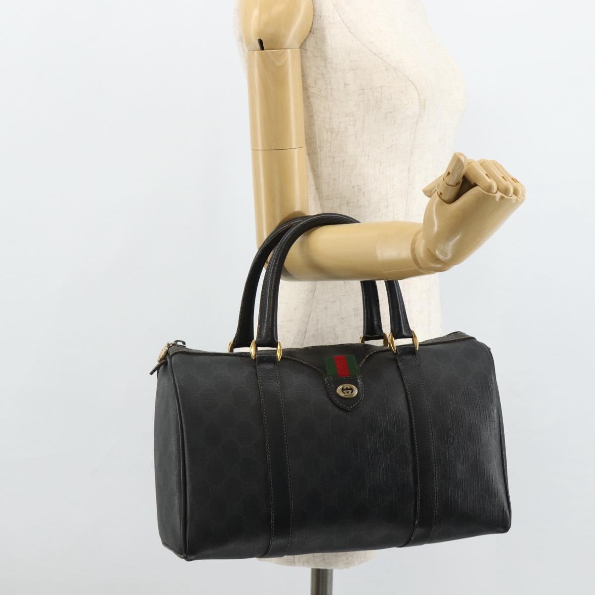 GUCCI GG Supreme Web Sherry Line Hand Bag PVC Black Gold 40 02 007 Auth 177821