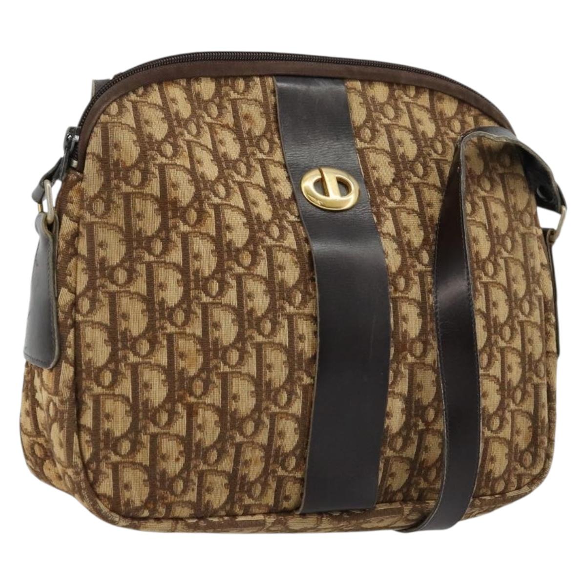 Christian Dior Trotter Canvas Shoulder Bag Brown Gold Auth 177825