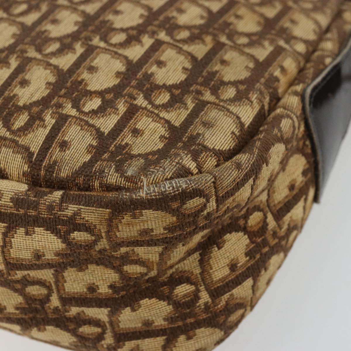 Christian Dior Trotter Canvas Shoulder Bag Brown Gold Auth 177825