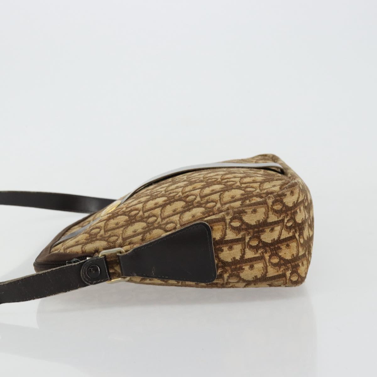 Christian Dior Trotter Canvas Shoulder Bag Brown Gold Auth 177825