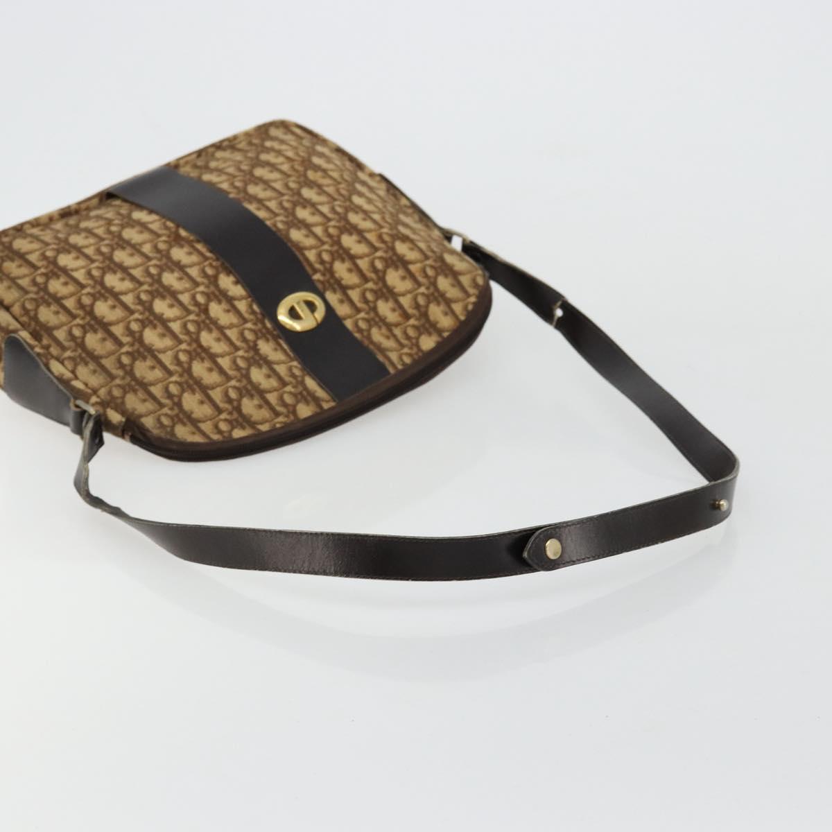 Christian Dior Trotter Canvas Shoulder Bag Brown Gold Auth 177825