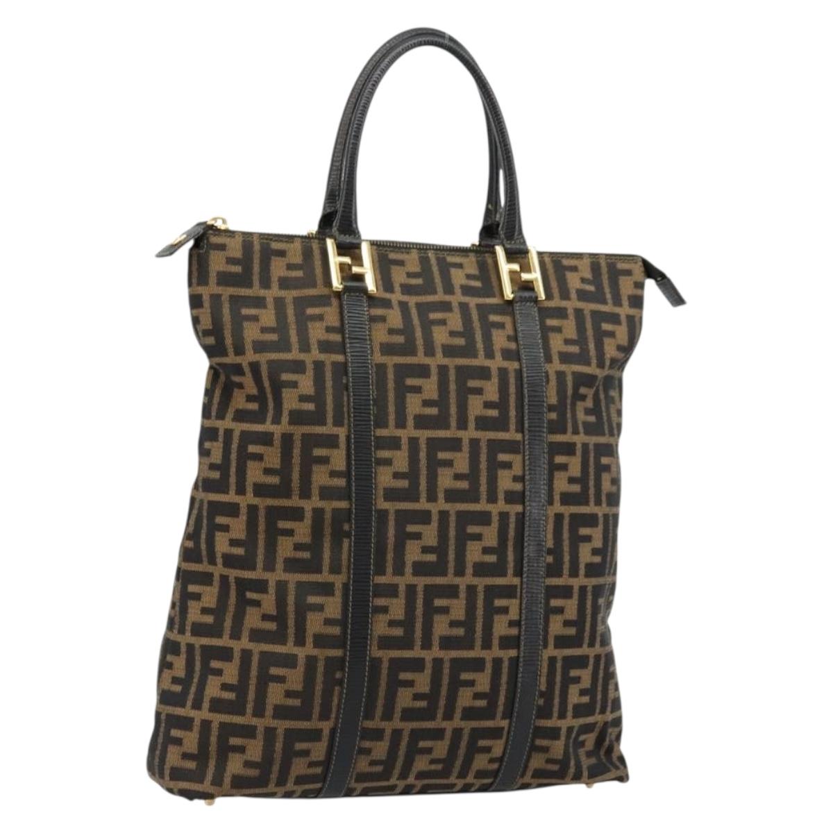 FENDI Zucca Canvas Tote Bag Black Brown Auth 177827A
