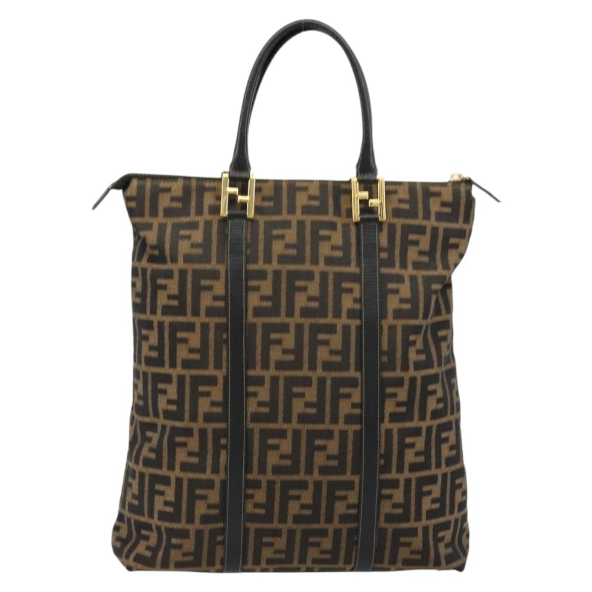 FENDI Zucca Canvas Tote Bag Black Brown Auth 177827A