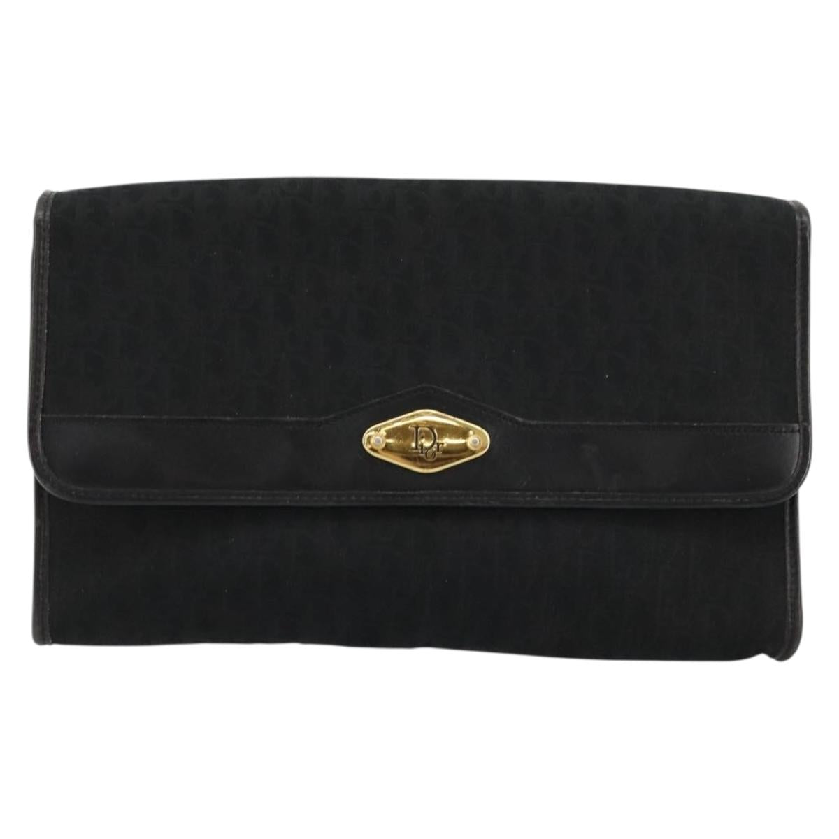Christian Dior Trotter Canvas Chain Shoulder Bag Black Gold Auth 177828A