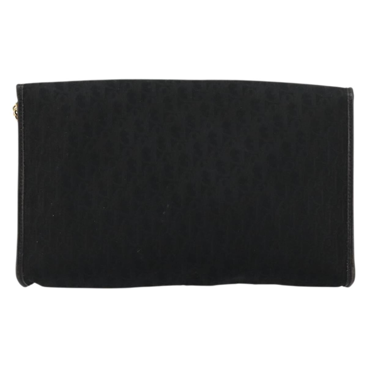 Christian Dior Trotter Canvas Chain Shoulder Bag Black Gold Auth 177828A
