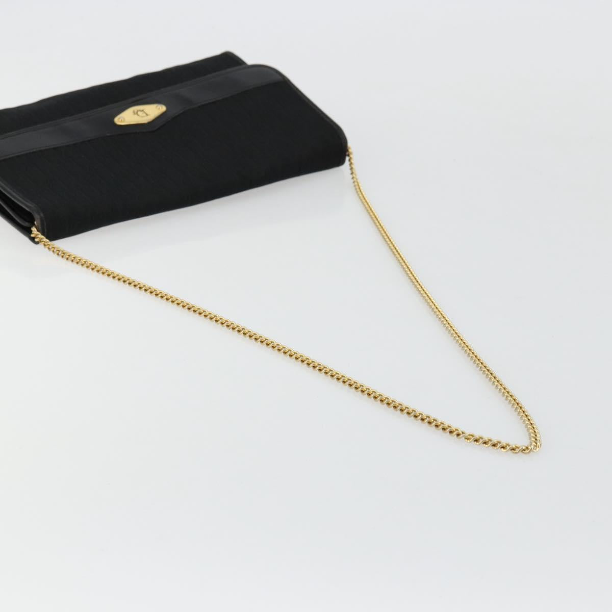 Christian Dior Trotter Canvas Chain Shoulder Bag Black Gold Auth 177828A