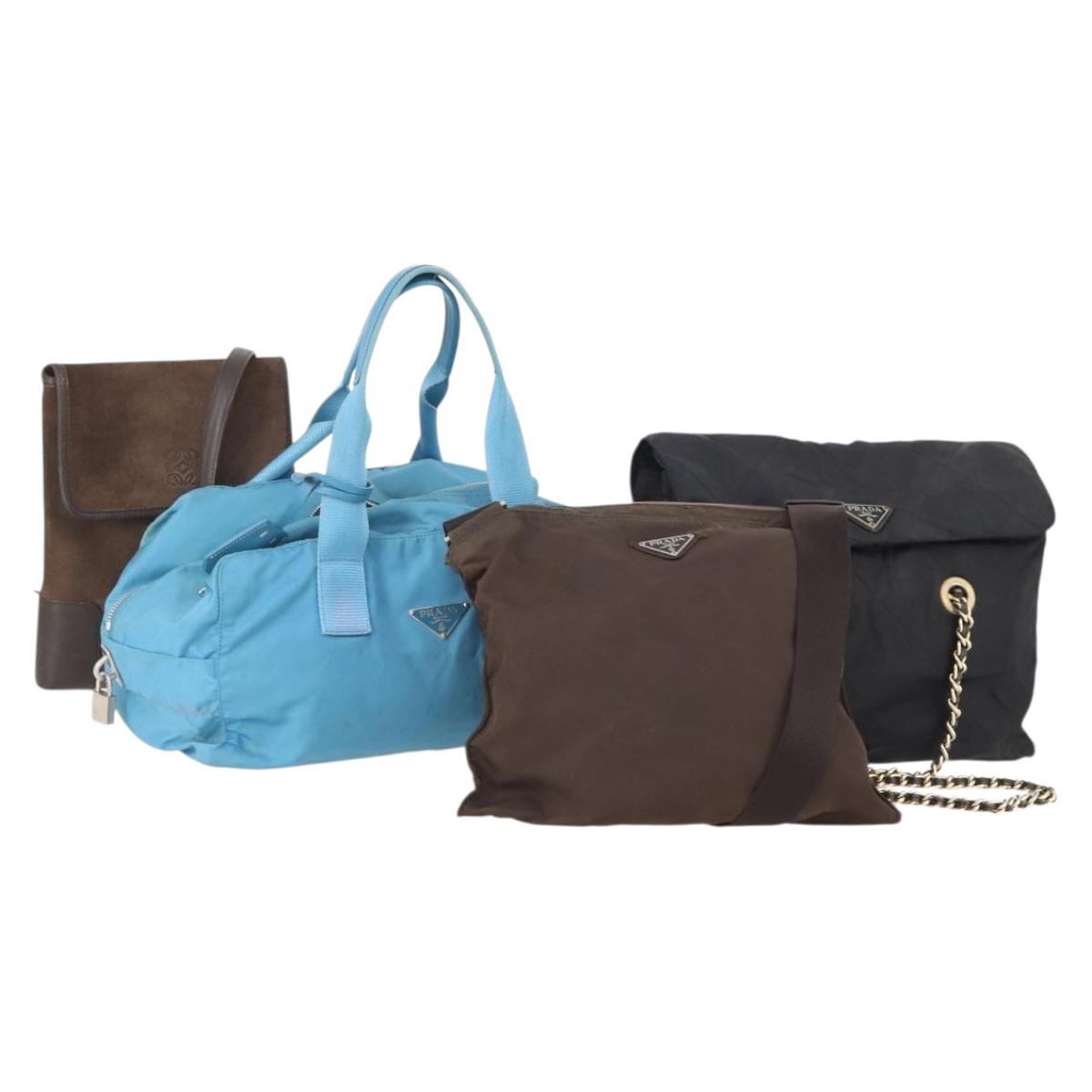 LOEWE PRADA Shoulder Bag Suede Nylon 4 Set Brown Navy blue Auth 177843