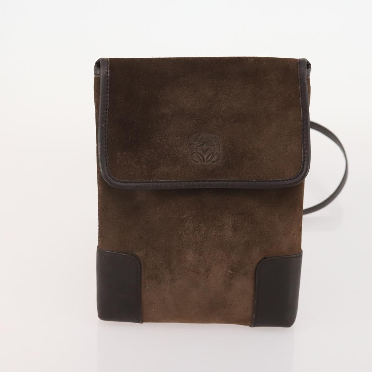 LOEWE PRADA Shoulder Bag Suede Nylon 4 Set Brown Navy blue Auth 177843