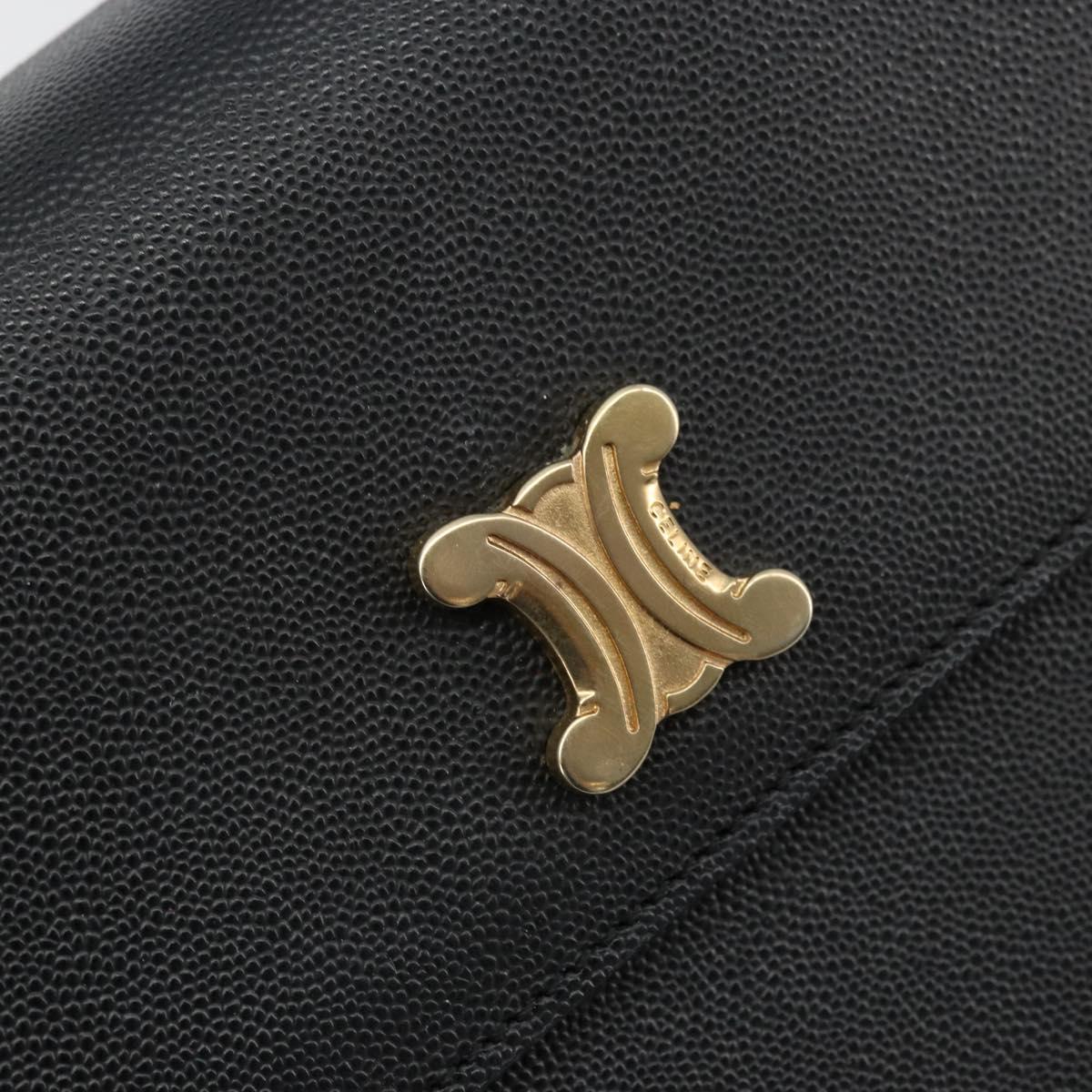 CELINE Hand Bag Leather Black Gold Auth 177844