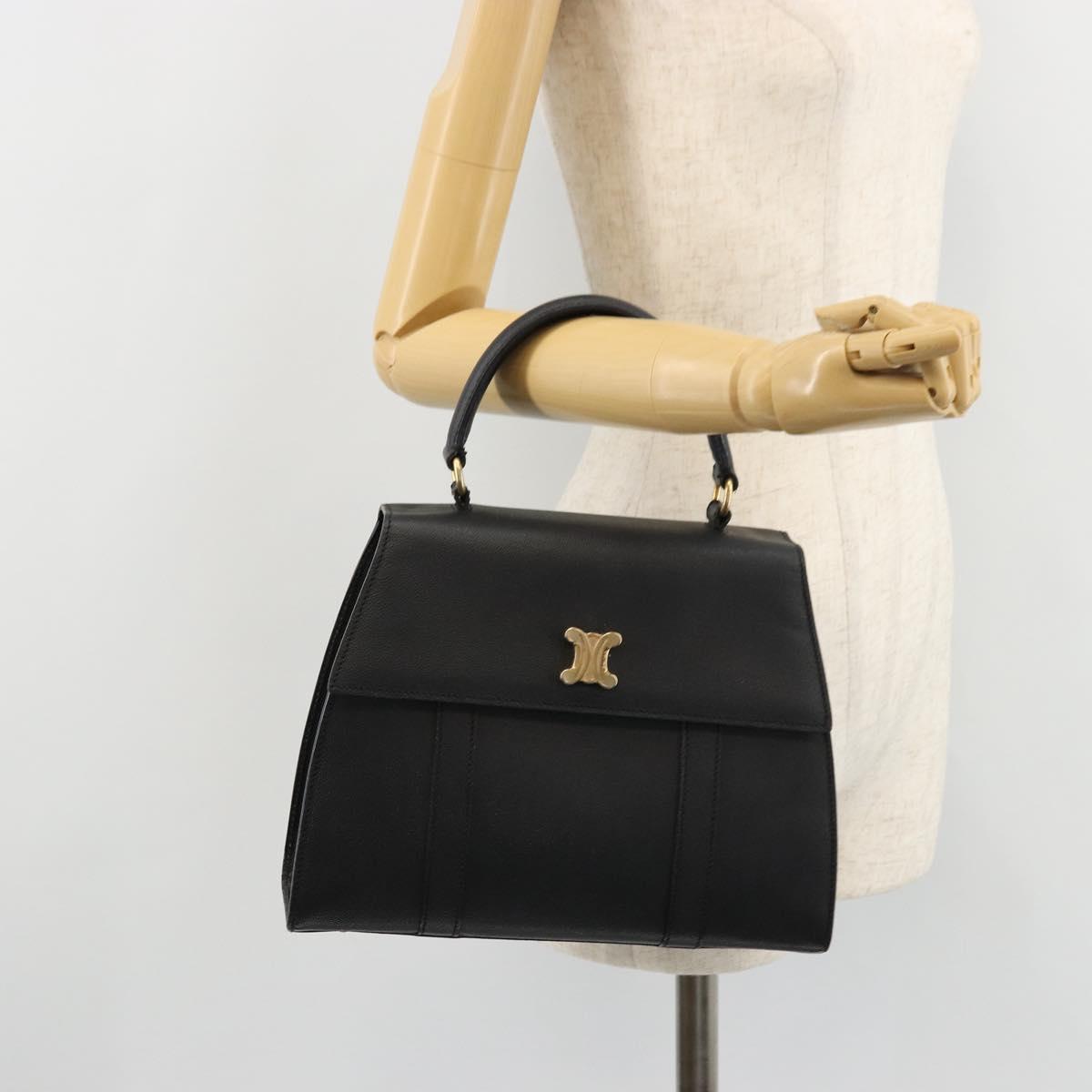 CELINE Hand Bag Leather Black Gold Auth 177844