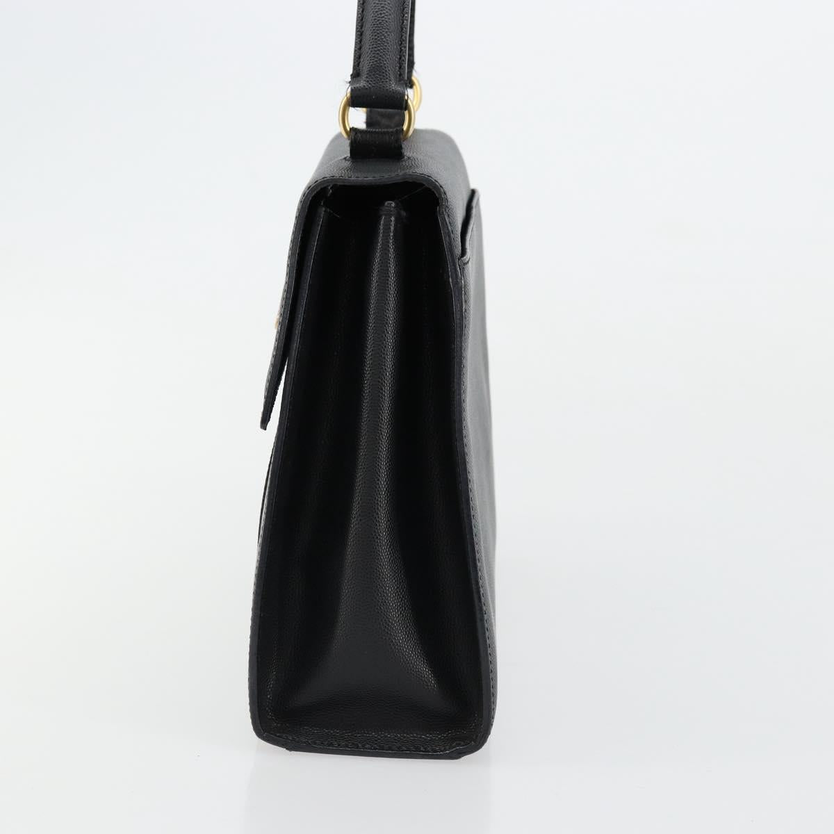 CELINE Hand Bag Leather Black Gold Auth 177844