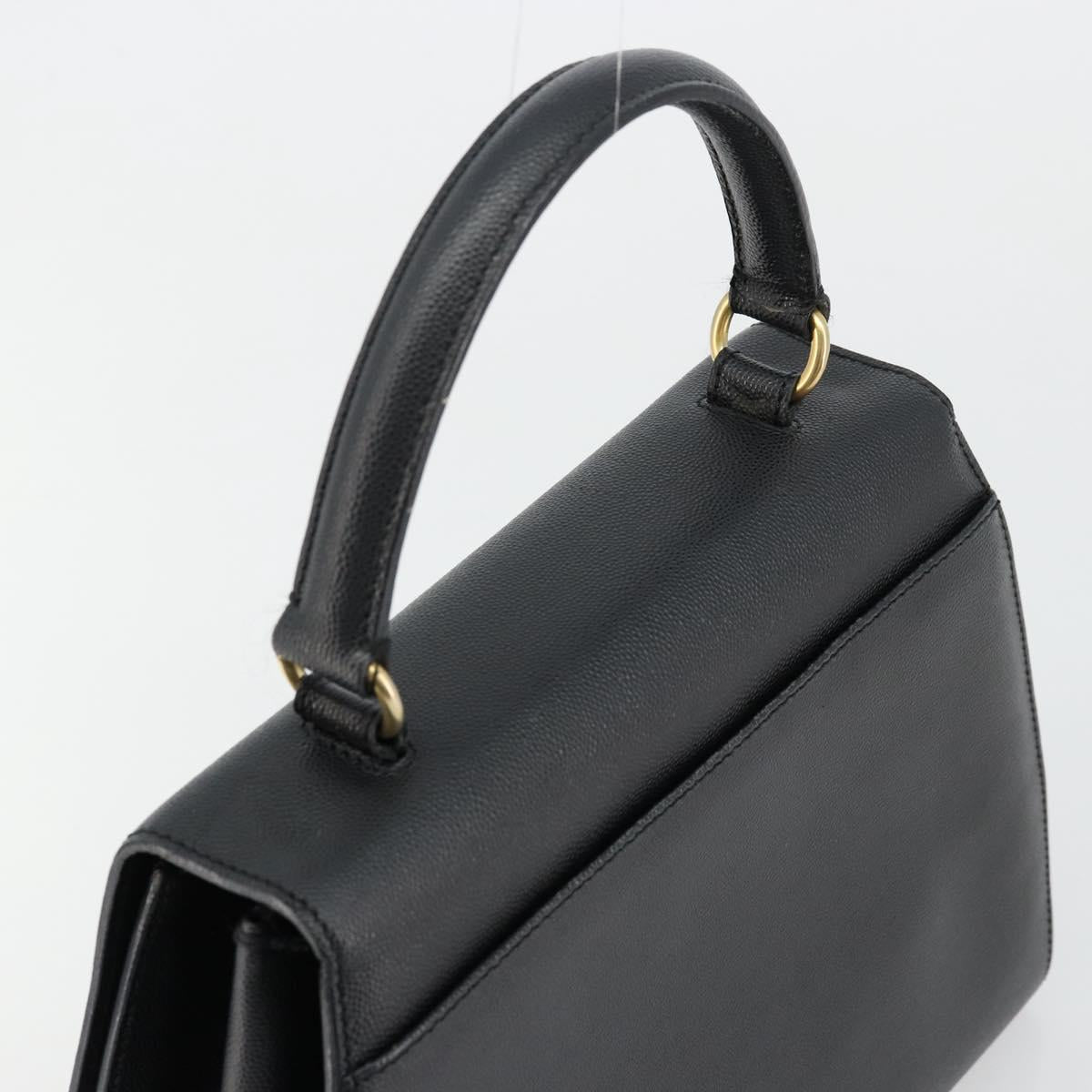 CELINE Hand Bag Leather Black Gold Auth 177844