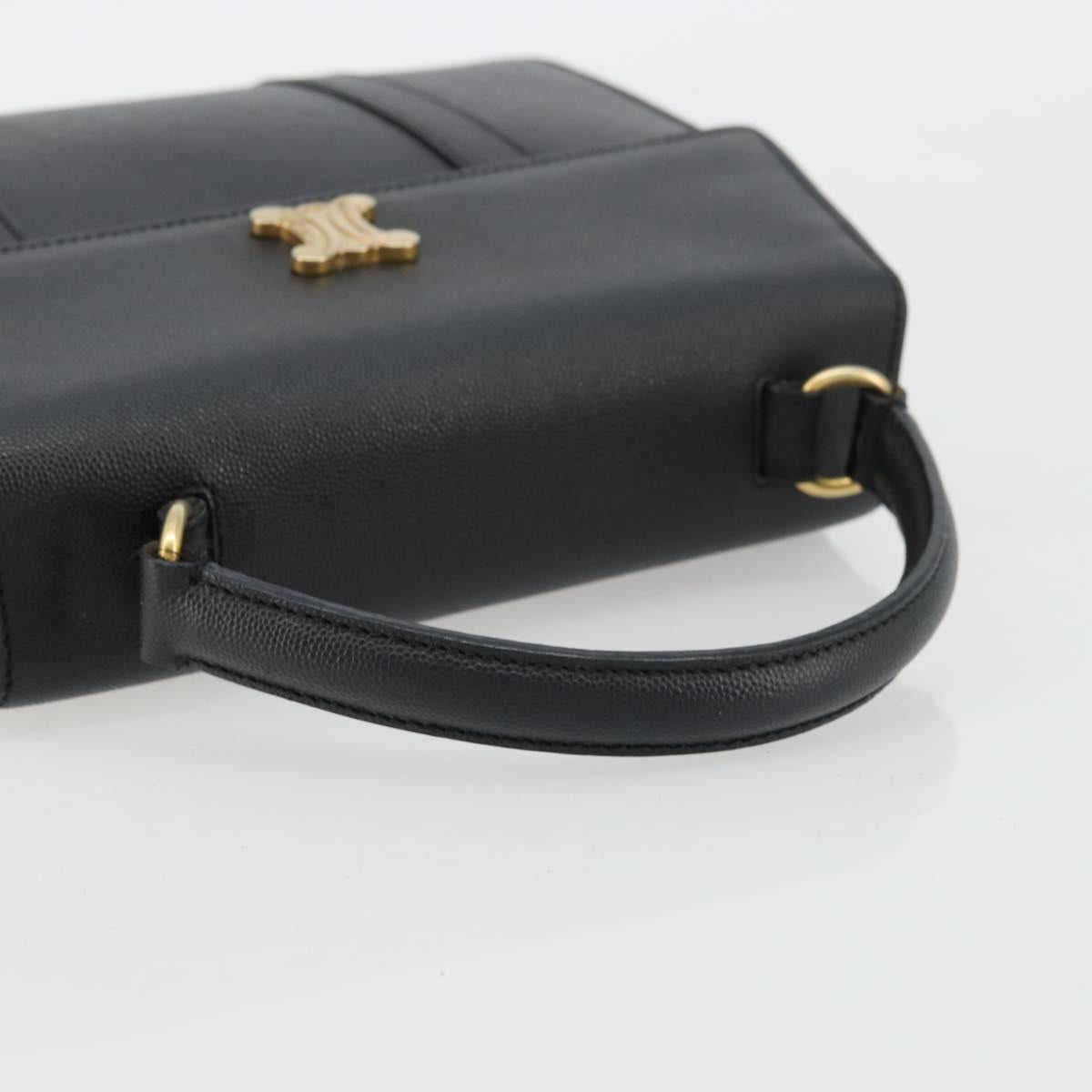 CELINE Hand Bag Leather Black Gold Auth 177844