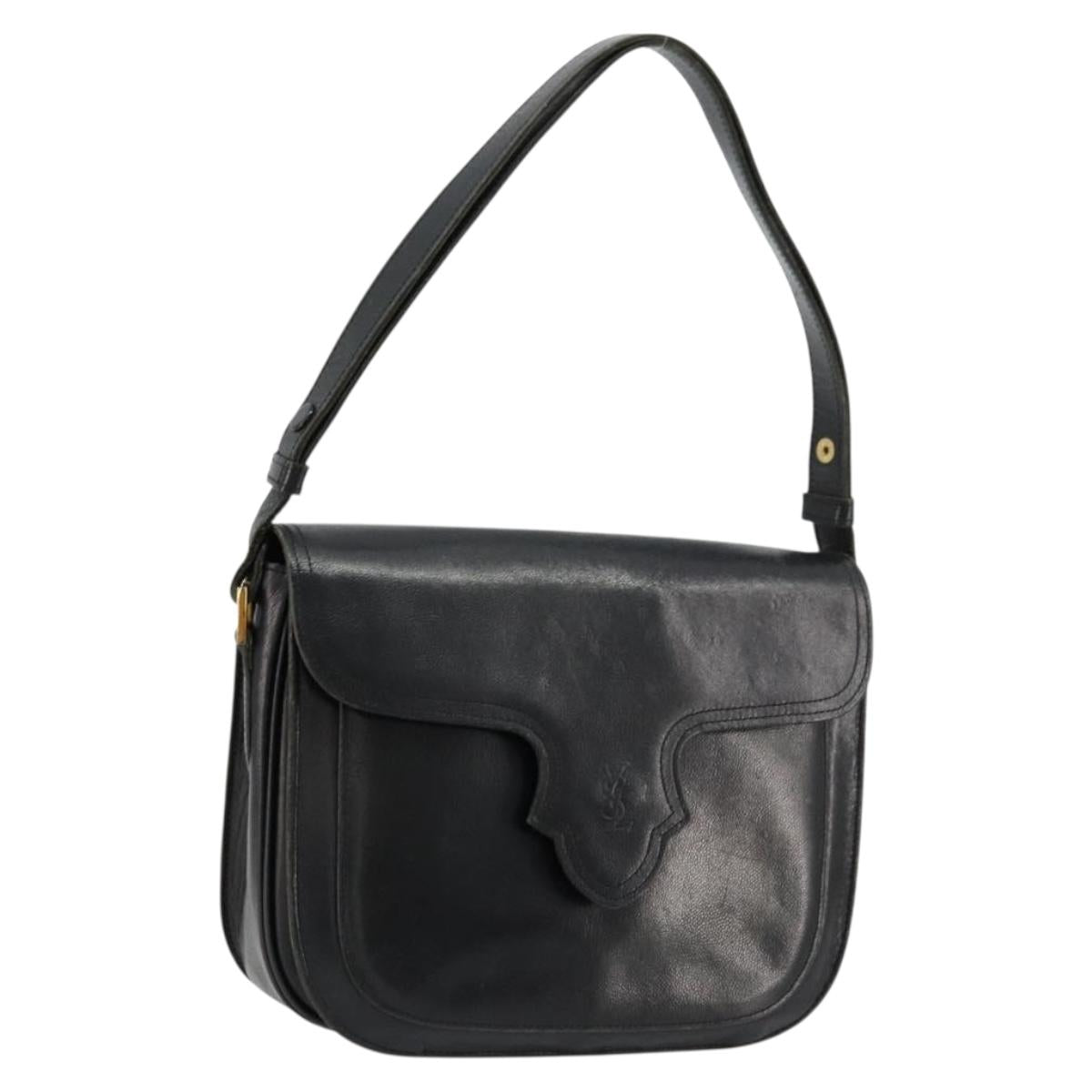 SAINT LAURENT Shoulder Bag Leather Black Gold Auth 177846
