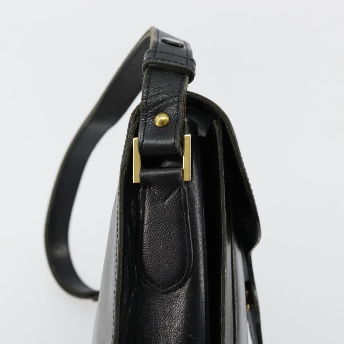SAINT LAURENT Shoulder Bag Leather Black Gold Auth 177846