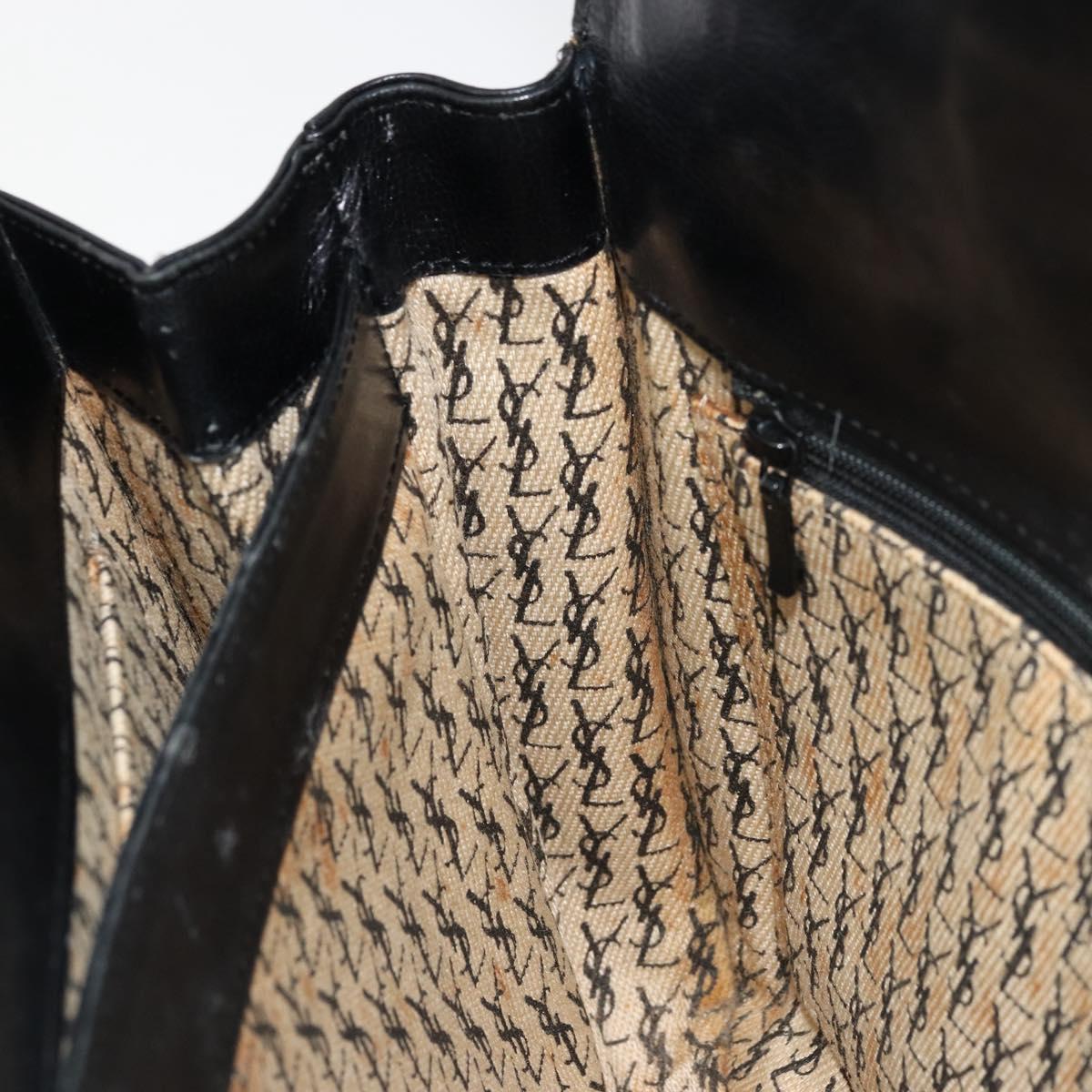 SAINT LAURENT Shoulder Bag Leather Black Gold Auth 177846