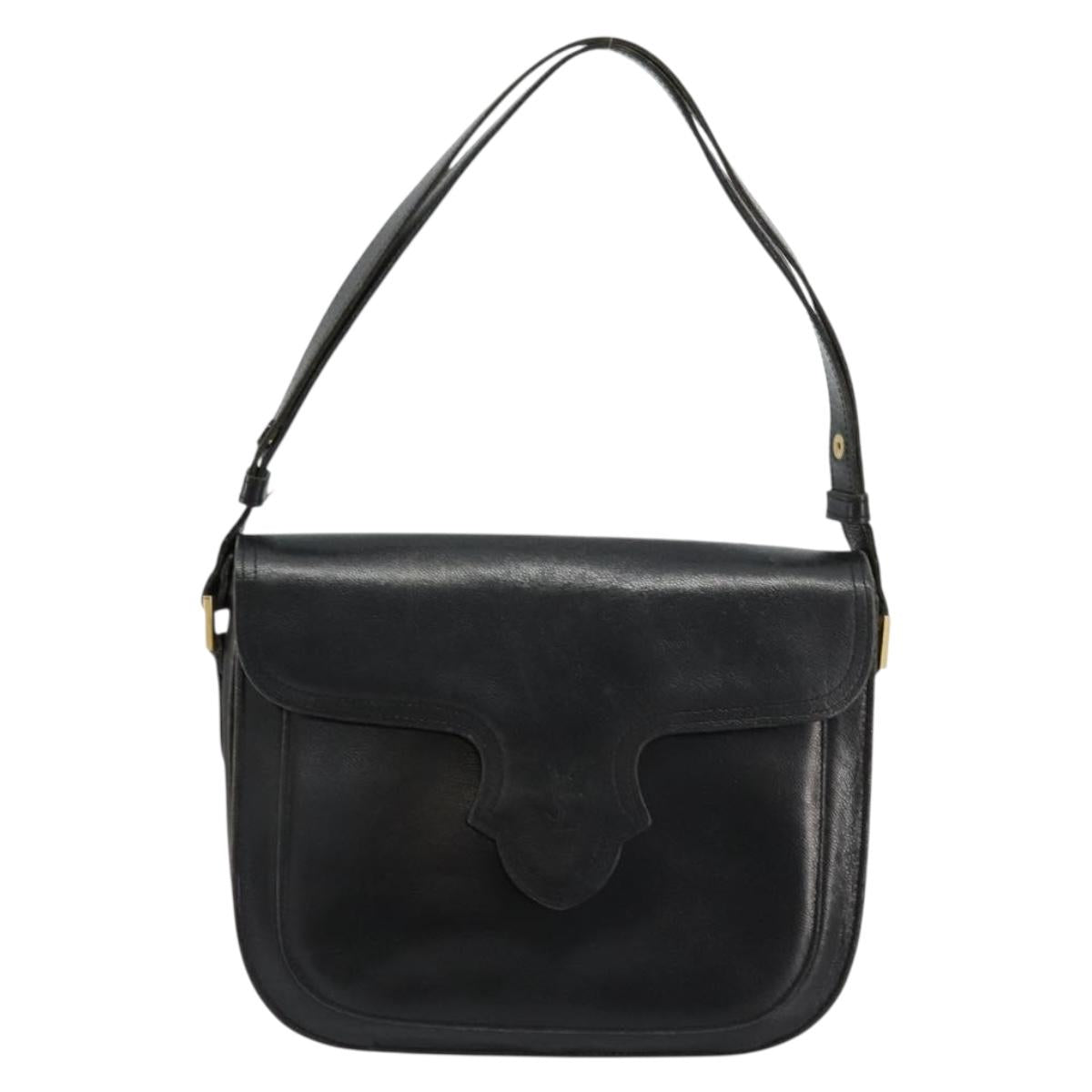 SAINT LAURENT Shoulder Bag Leather Black Gold Auth 177846