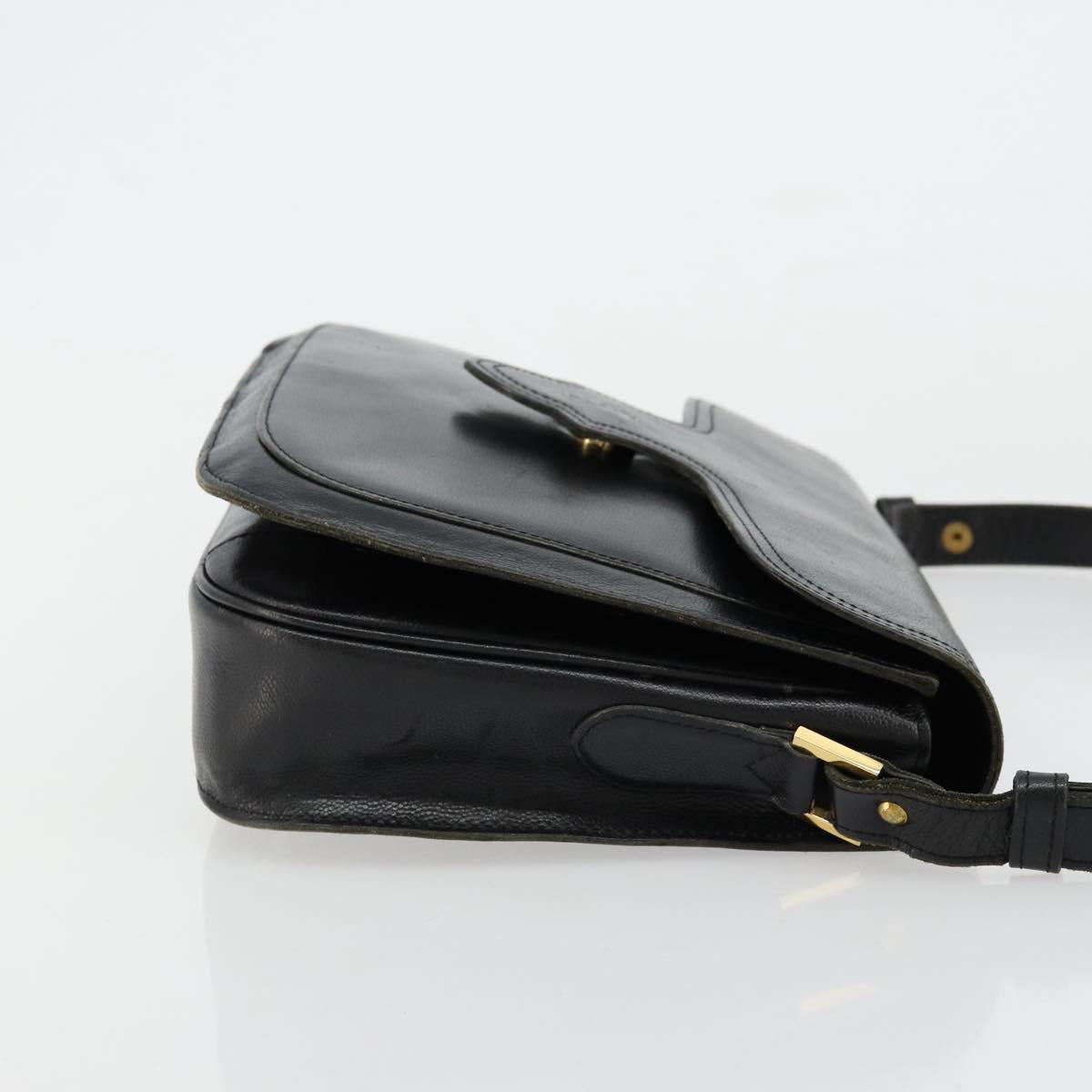 SAINT LAURENT Shoulder Bag Leather Black Gold Auth 177846