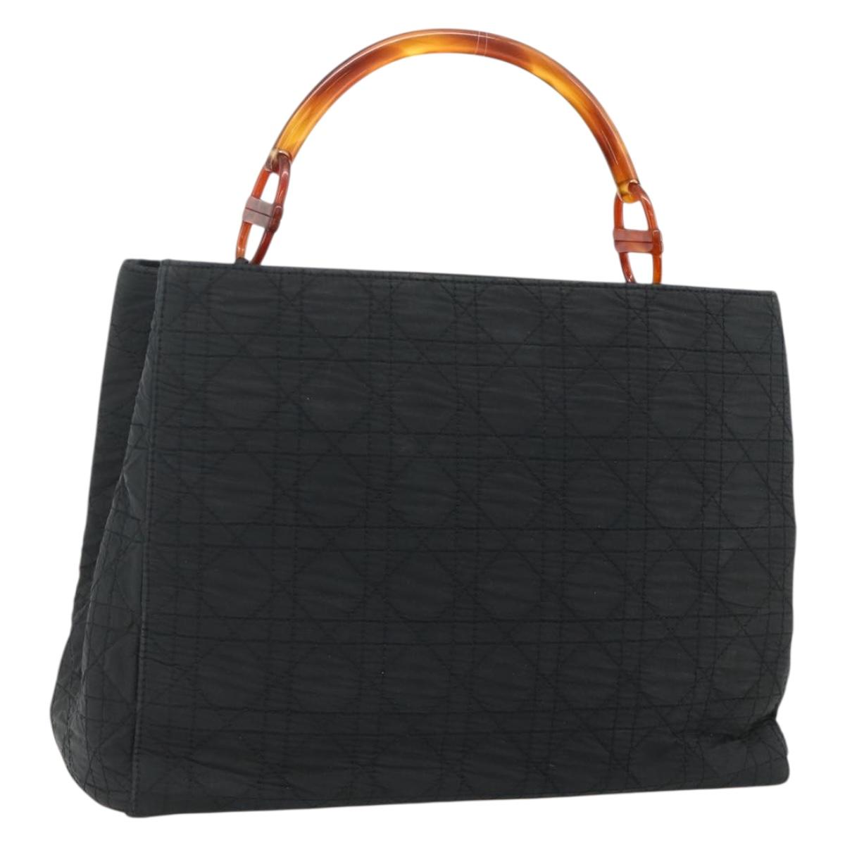 Christian Dior Canage Lady Dior Hand Bag Nylon Black Silver Auth 177847
