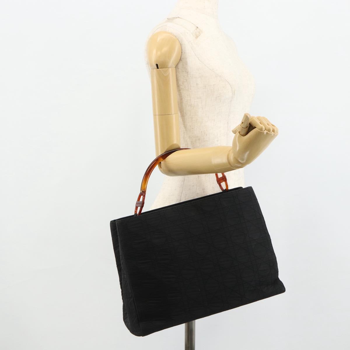 Christian Dior Canage Lady Dior Hand Bag Nylon Black Silver Auth 177847