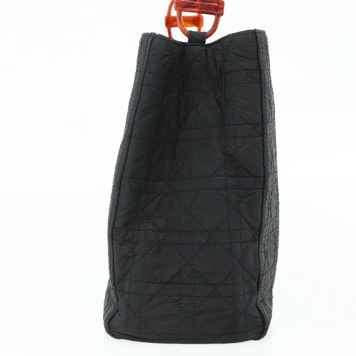 Christian Dior Canage Lady Dior Hand Bag Nylon Black Silver Auth 177847